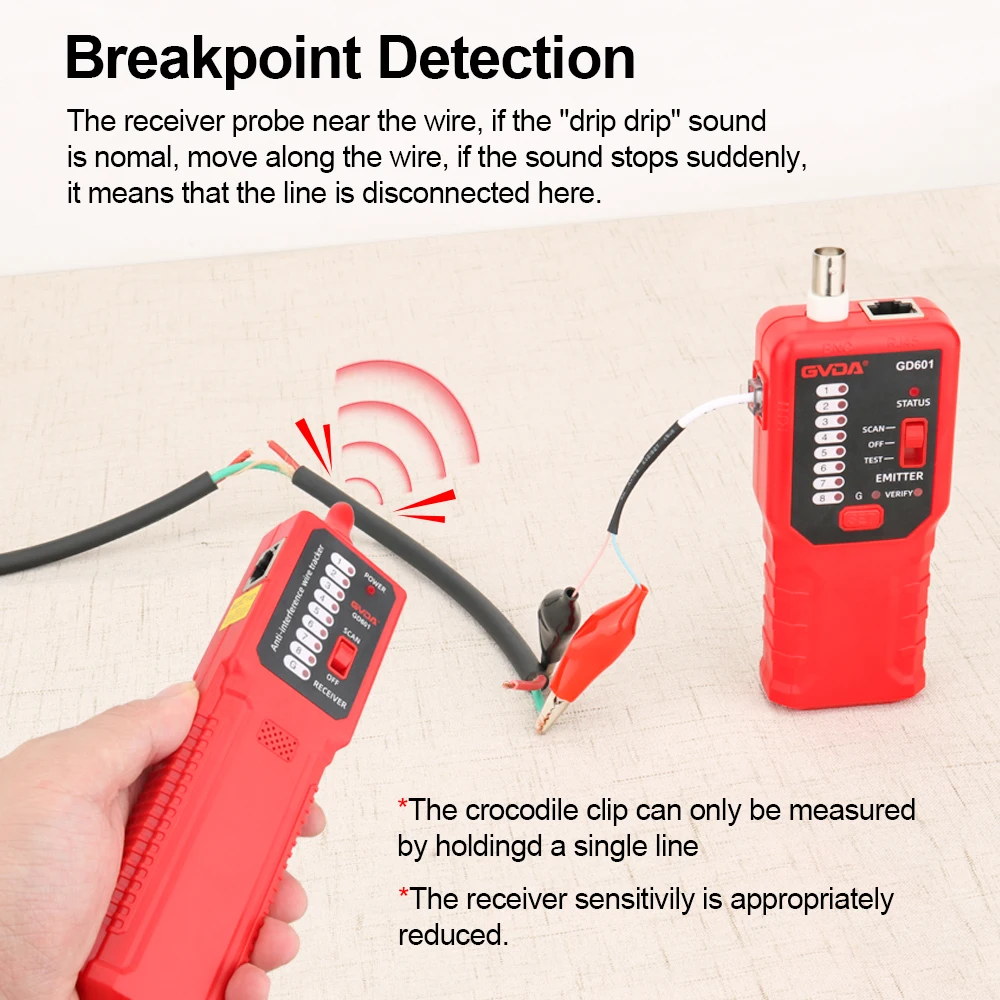 GVDA Network Cable Tracker Wire Tracker LAN Telephone Wire Tracker Diagnose Tone Tracer RJ45 RJ11 Cable Detector Line Finder