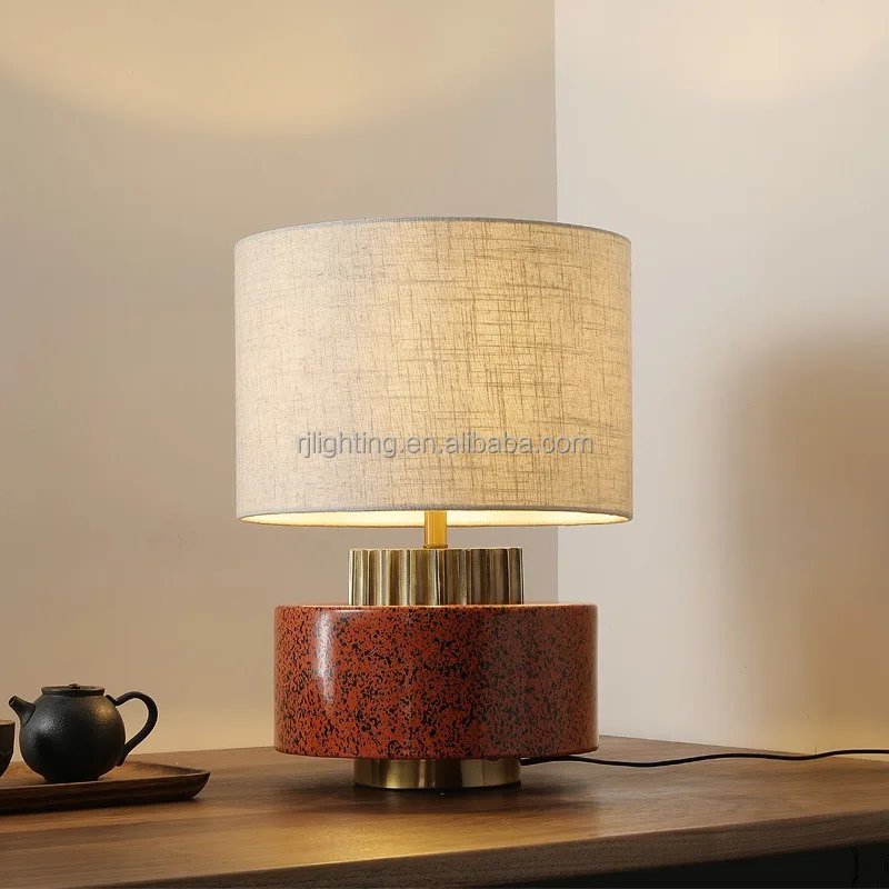 

Luxury Post-modern Wabi-Sabi Fabric Living Room Bedroom Bedside Decorative Led Jingdezhen Ceramic Table Lamp