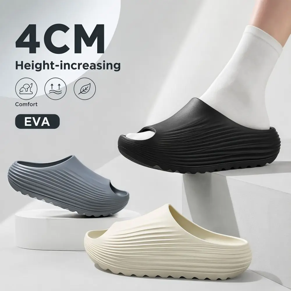 Height-increasing Thick Heel Slippers 4CM Sole Anti-Slip Men's Slippers Step Sensation Anti-odor Cool Slippers Indoor Outdoor