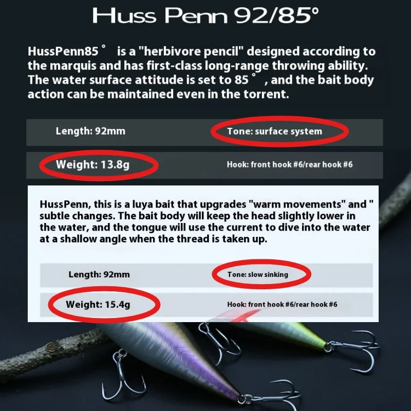 TSUNEKICHI ISSEI Ghost Hand Kirin HussPenn92/85 °   قلم رصاص عائم تنافسي تحوم بطيئة الغرق قلم رصاص لويا الطعم