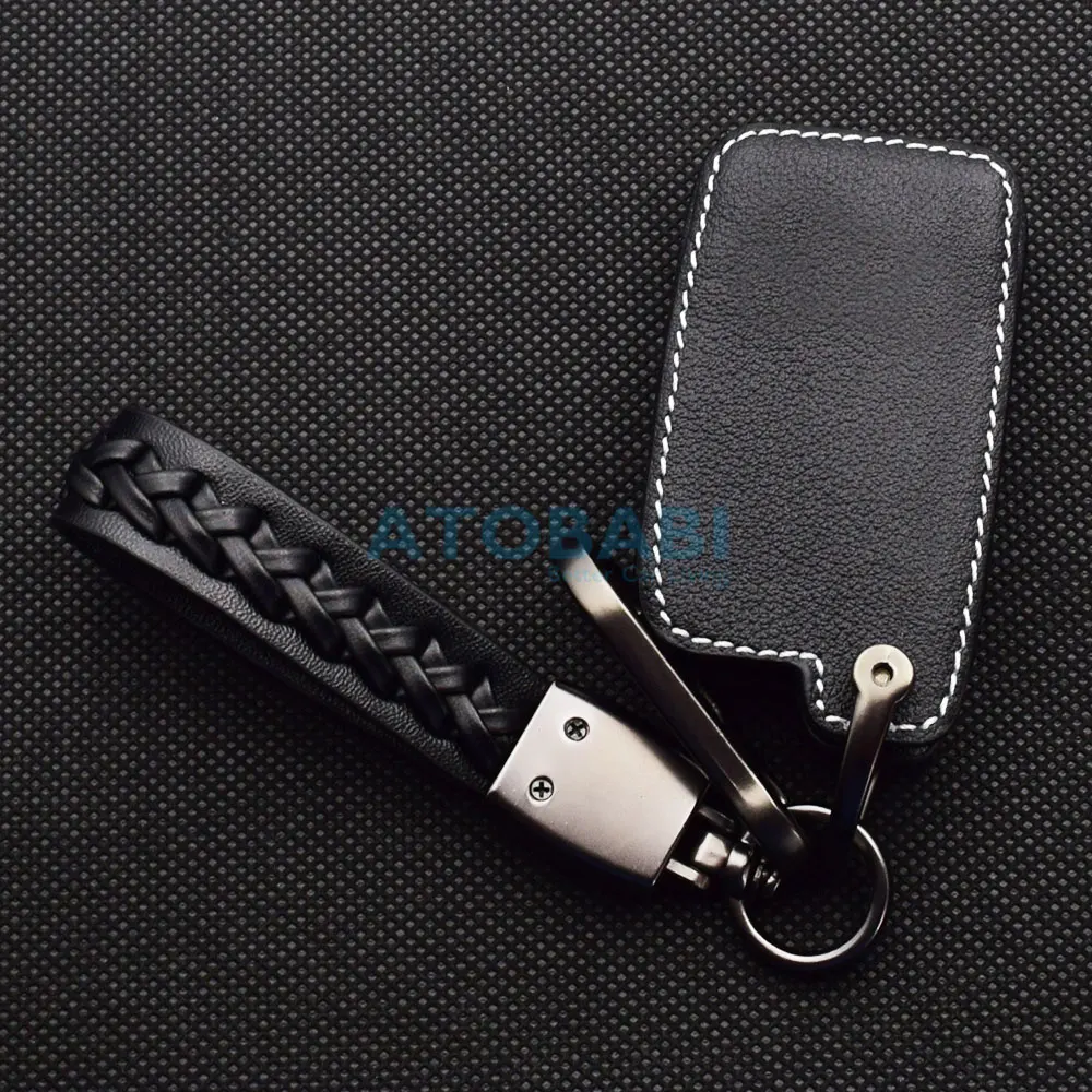 Leather Car Key Case Keychain For Toyota Camry Crown Land Cruiser Prado Mark X Majesta 3 Buttons Smart Remote Fobs Protect Cover