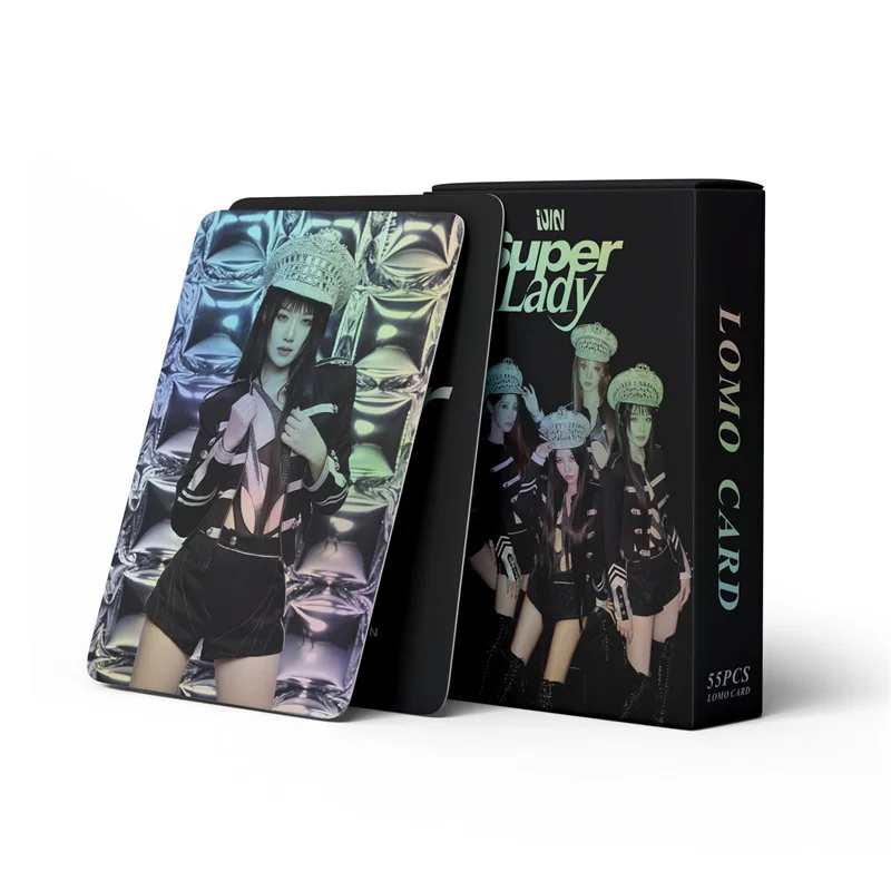 KPOP 55 sztuk/zestaw (G)I-DLE laserowa mała karta 2. Album Super Lady Hologram fotokartka kartka MINNIE YUQI MIYEON