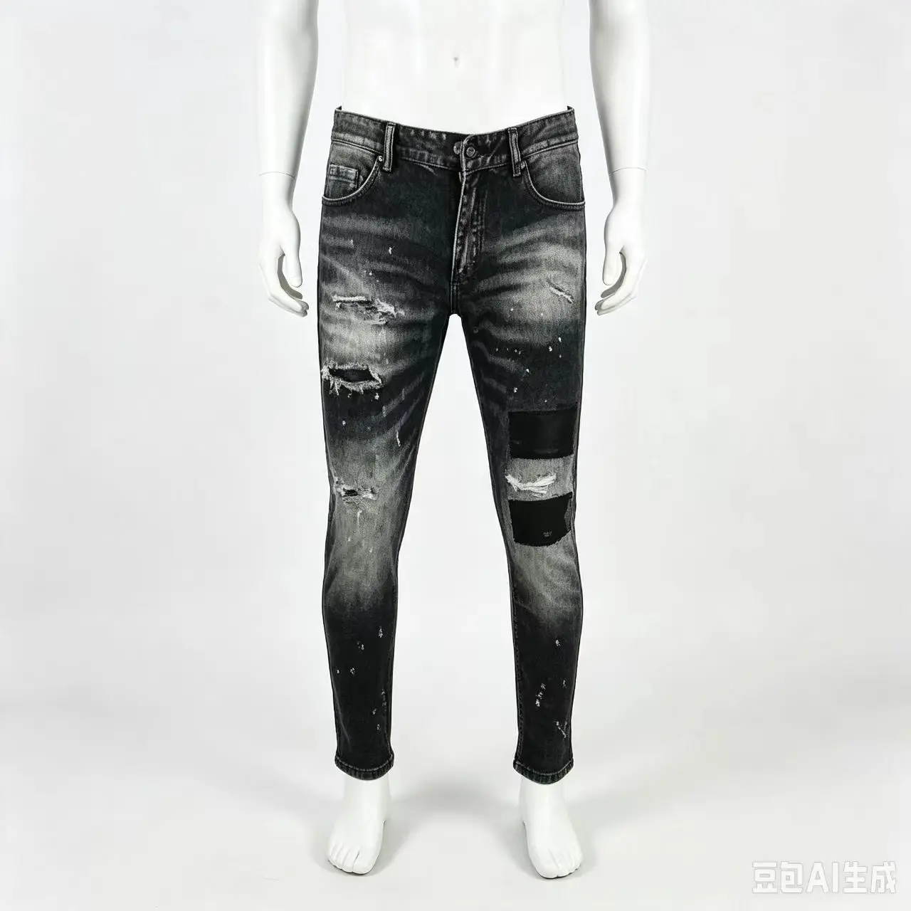 Fashionable new men's jeans washed nostalgic stretch slim fit black jeans high street hip-hop brand pants Y2K
