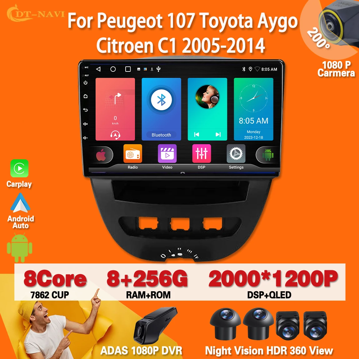 

Android 13 For Peugeot 107 Toyota Aygo Citroen C1 2005-2014 Radio Stereo Multimedia Player GPS Navigation No 2din DVD 5G wifi