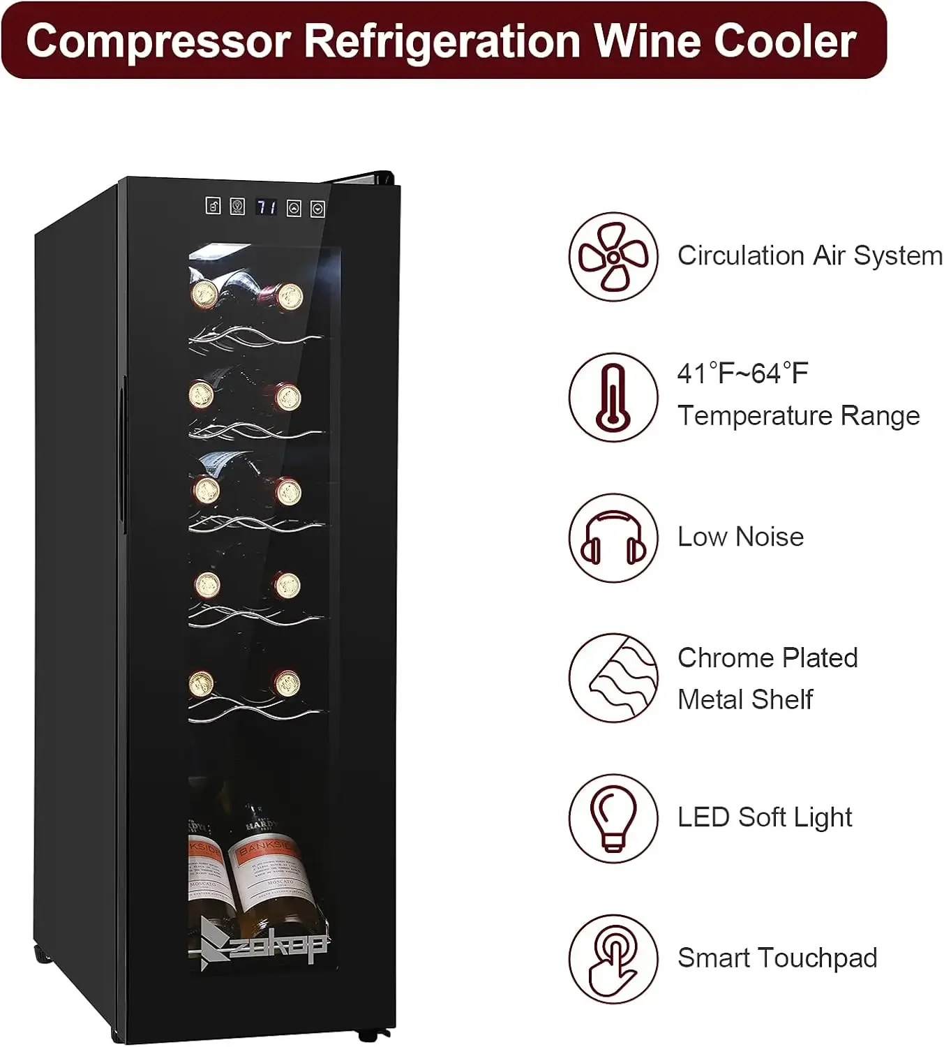 12 Bottle Compressor Wine Cooler Refrigerator w/Adjustable Temperature, Freestanding Compact Mini Wine Fridge with Digital Contr