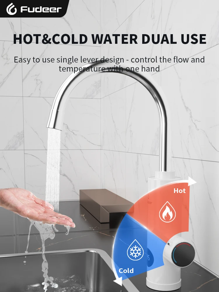 Fudeer Electric Water Heater 3400W 220V Kitchen Faucet Tankless Instant Heating Water Tap Flowing Heated Mixer Digital Display