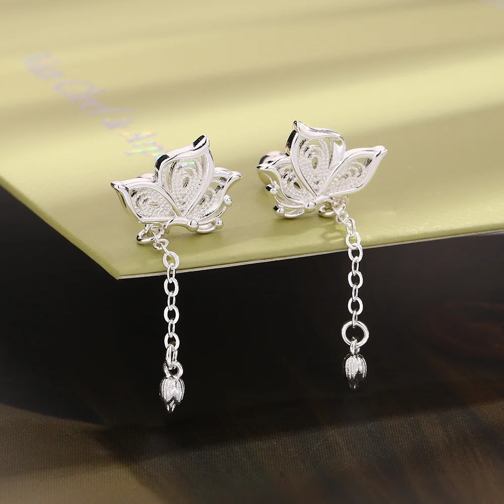 Charms 925 Sterling Silver Hollow Butterfly Stud Earrings for Women Lady Luxury Designer Jewelry party gift Prevent Allergies