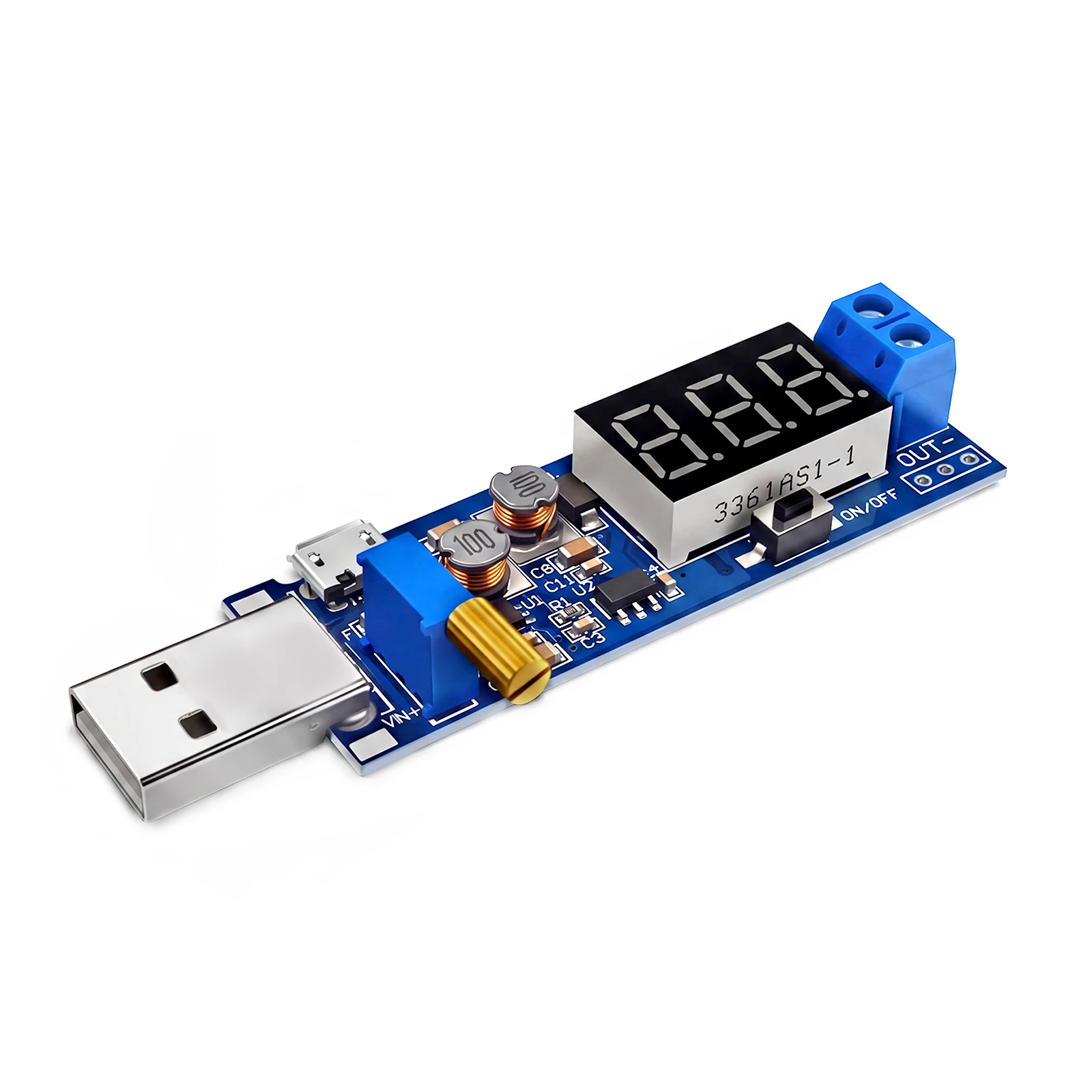 USB DC-DC Boost Buck Converter Module 5V Input 1.2V-24V Adjustable Power Supply with Digital Display for DIY Lab Micro USB