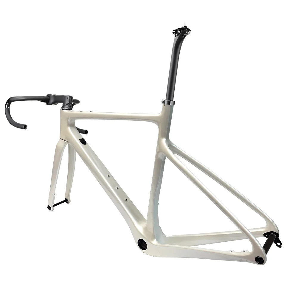 AliExpress NONE Pearl White Carbon Gravel Cyclocross Bike Frame BB79 Disc Brake Max Tire 700x40C Thru Axle 142×12 Road Racing Bicycle Frame