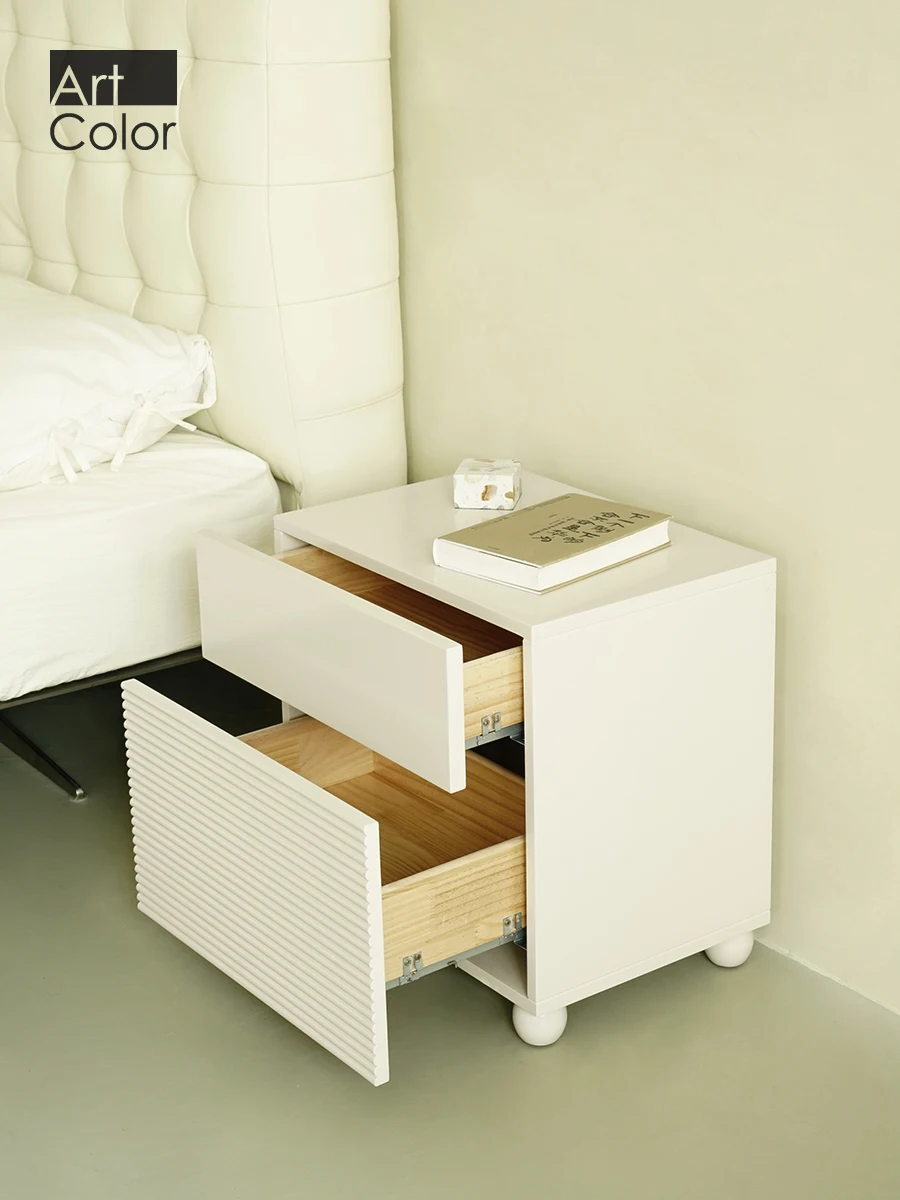 White bedside table, modern and minimalist bedroom, bedside small cabinet, bedside side cabinet