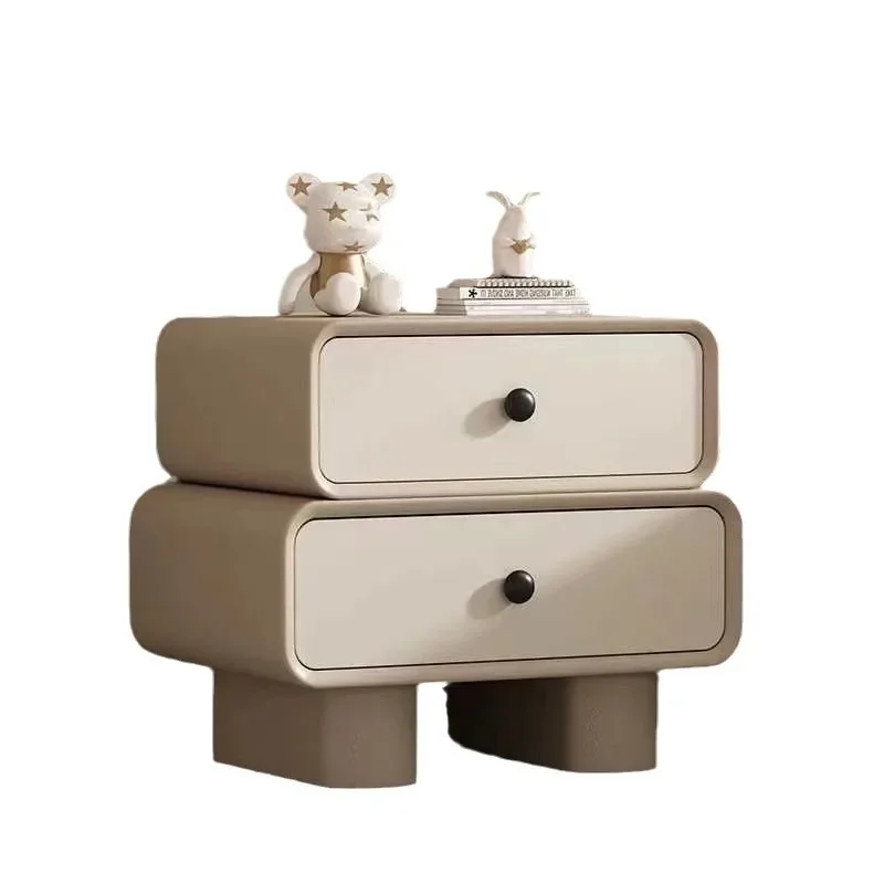 

cream wind bedside table, installation-free simple modern, leather retro storage cabinet, solid wood home bedroom children