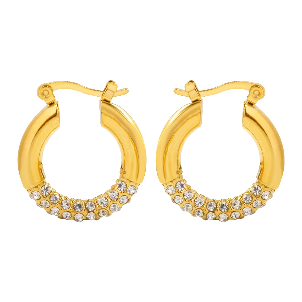 

JINHUI Sparkling Crystal Inlaid Round Stainless Steel Earrings Gold Color Luxury Fashion Charm Accessories for Women Jewelry New