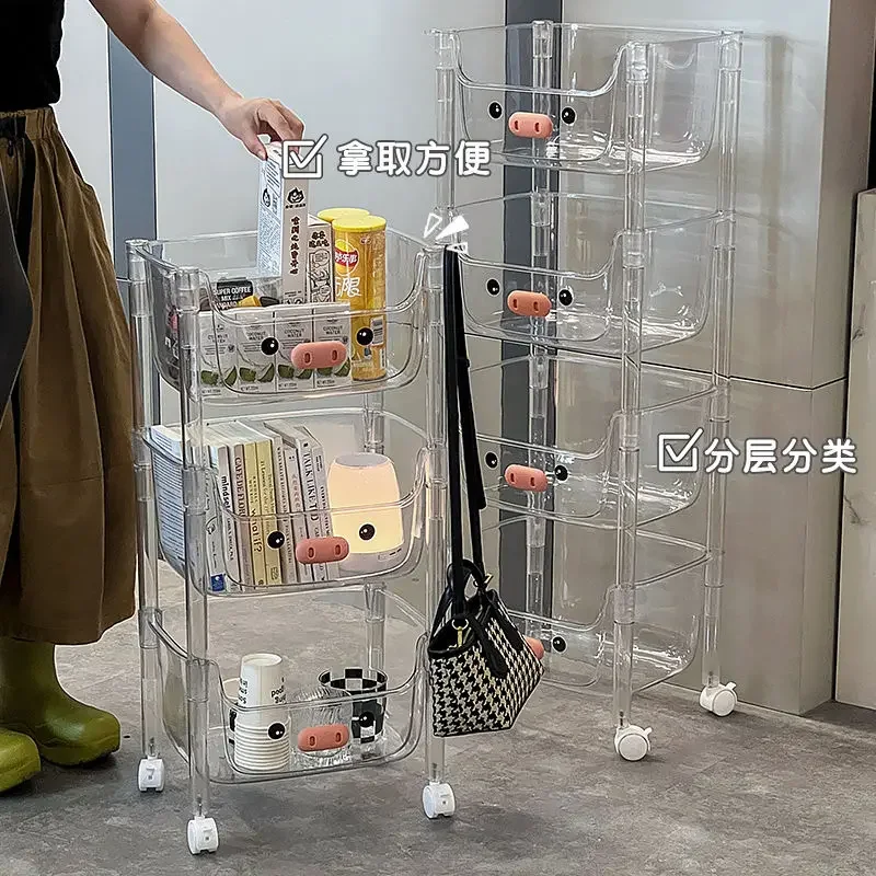 Small Cart Storage Rack Floor To Floor Snacks Mobile Bookshelf Multi-level Kitchen Sorting Bedroom living Room Storage Rack