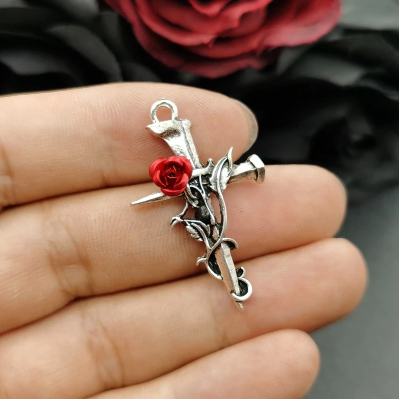 10pcs 38x23mm Zinc Alloy Charms Thorn Cross Sword Charms Pendants Designer Charms Fit Jewelry Making DIY Jewelry Findings