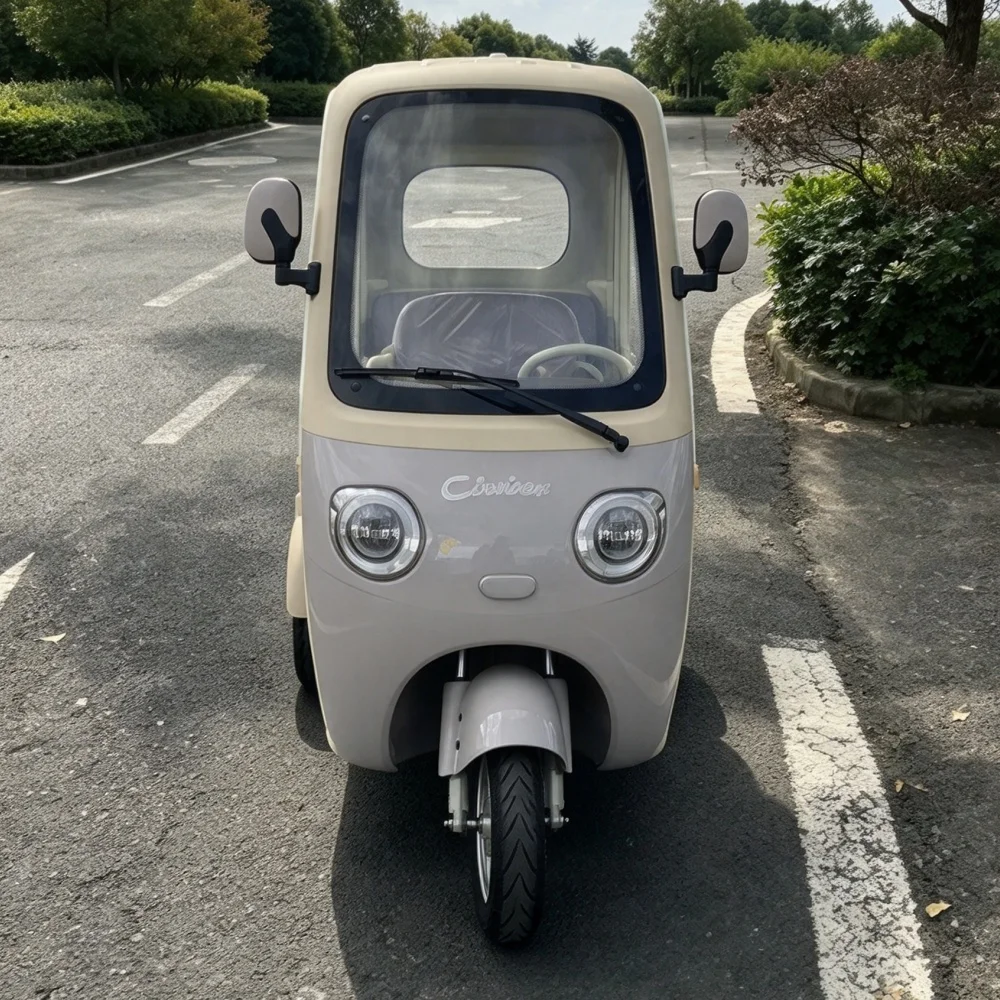 Leisure electric tricycle for adult couples, two seat layout, optional sun shed, battery trike for weekend outing