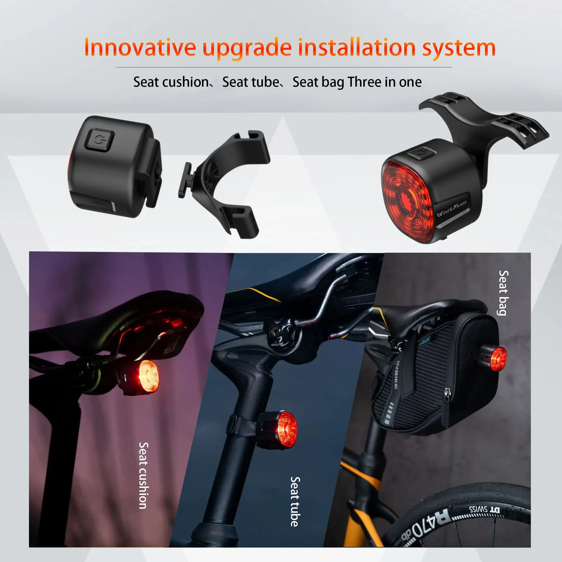 OFFBONDAGE Smart Bicycle Brake Light IPx6 Taillight Type-C Bike Tail Rear Light Auto Stop LED Warning Safety Cycling Light