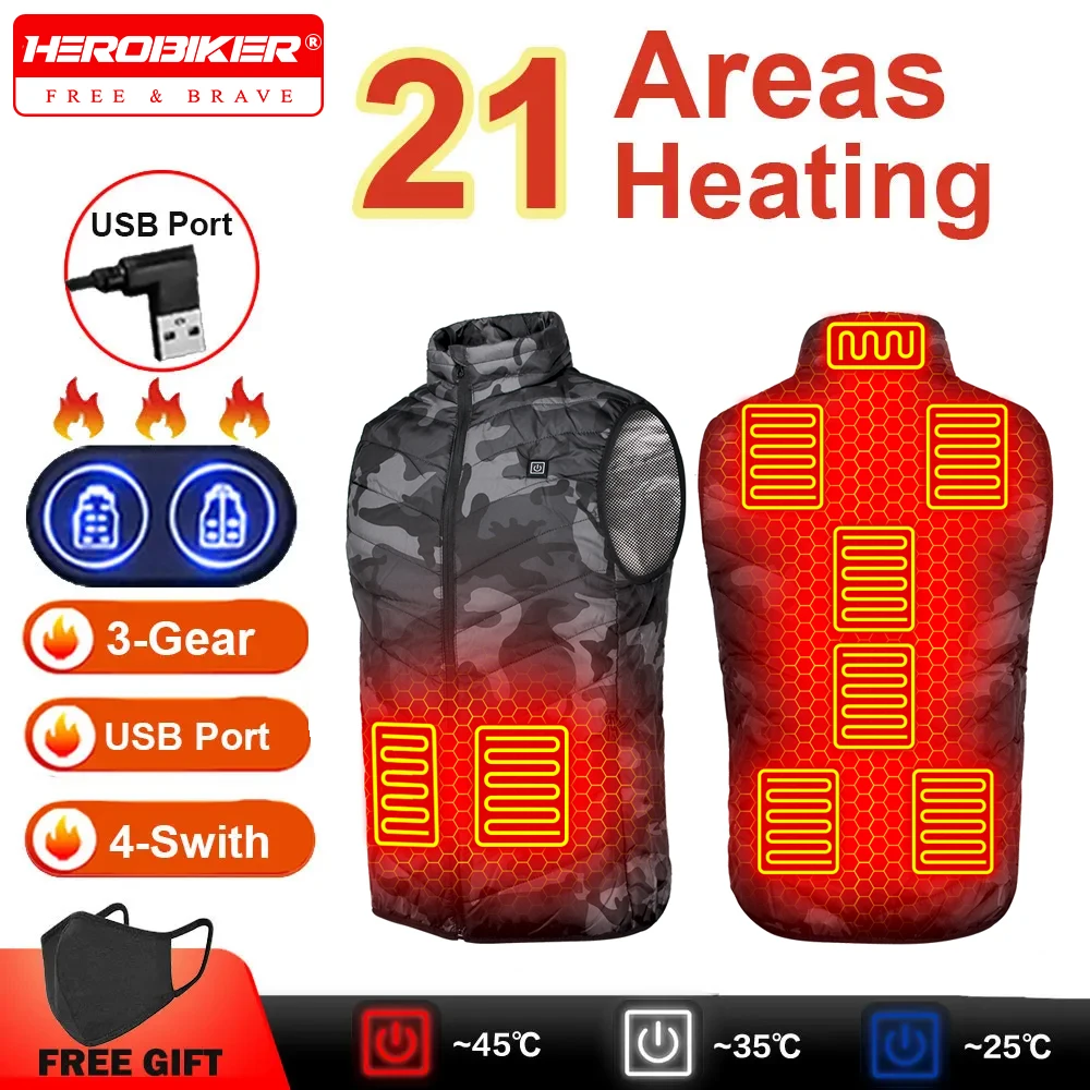 

﻿21 Areas Heated Vest Electric Heated Jackets Men Women Sportswear Heated USB Winter Skiing Heating Vest Thick Sleeveless Coat