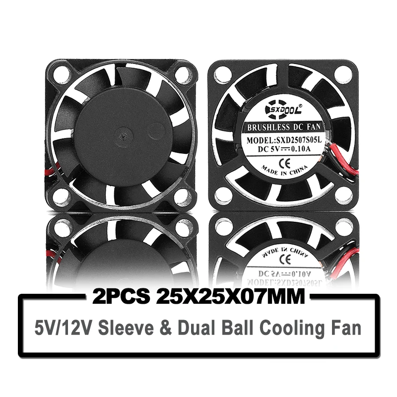 

2pcs 2Pin 2507 2.5cm 25x25x7mm slim 25mm DC 5V 12V Micro Cooler Cooling Fans Cooler Brushless Chipset Heatsink Mini Cooling Fan