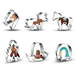 Horse Cowboy Cookie Cutter Mould Stainless Steel Pony Horseshoe Cowboy Shapes Biscuit Mold Fondant Pastry Decor Baking Tools