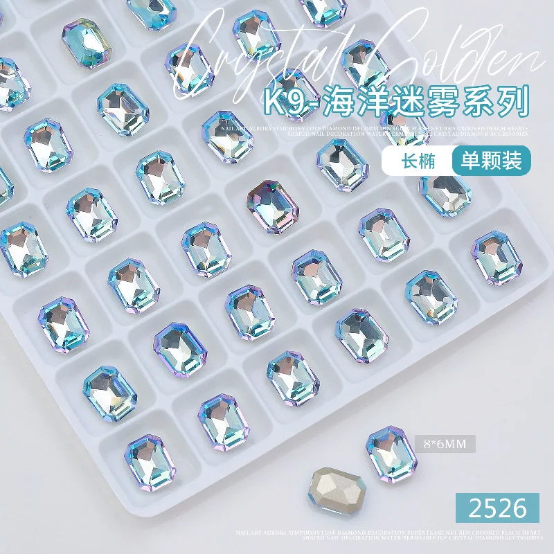 10Pcs Sea Blue Series Nail Art Sparkle Rhinestones Glass Multi-Shapes Nail DIY Stones Gems For Manicure Nail Accessories