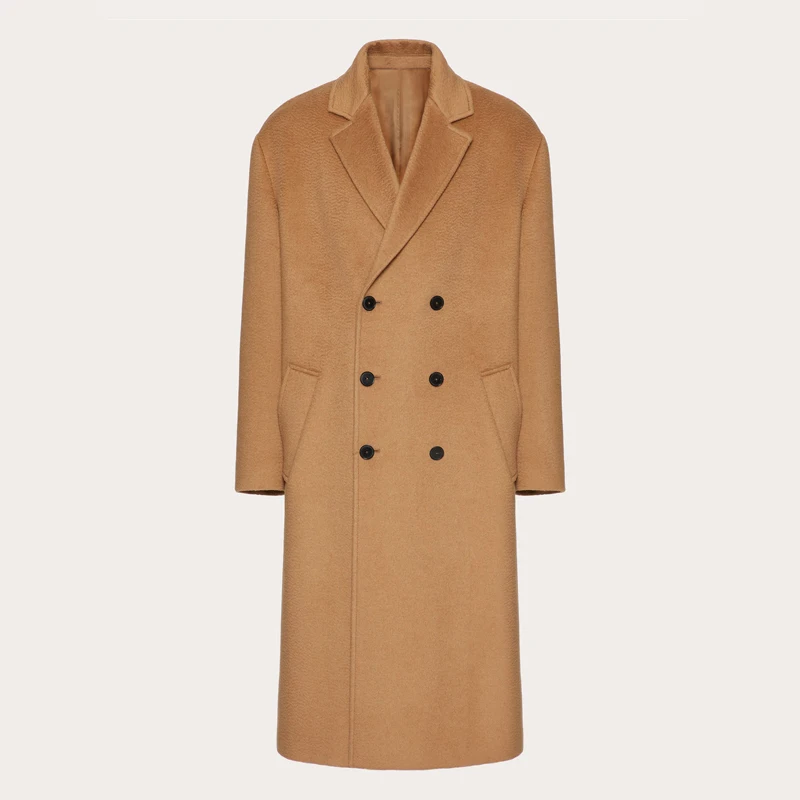 남성용 체스터필드 울 코트-롱 더블 브레스트 카멜, 클래식 영국 패션, 가을 및 겨울