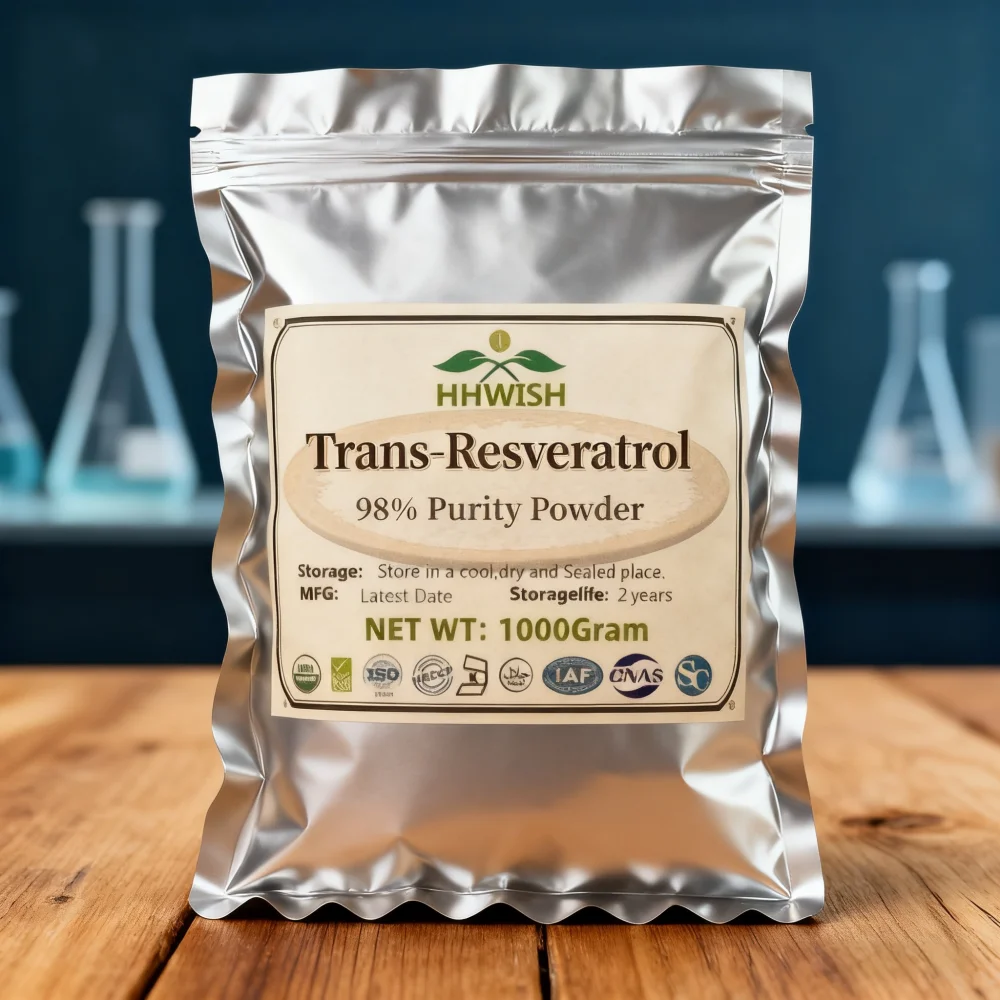 Embalaje de papel de aluminio en polvo de resveratrol 100% Trans personalizado global para entrega rápida