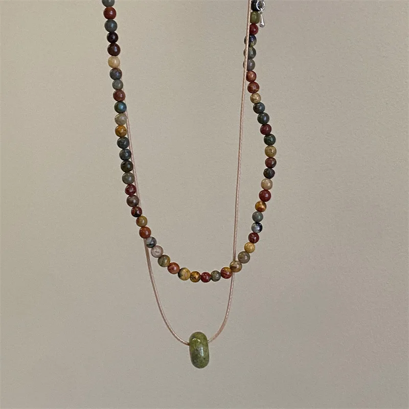Perlen Doppel-schicht Halskette Natürlichen Rohstein DIY Frauen Persönlichkeit Temperament Schlüsselbein Kette Mode Schmuck – Detail 5