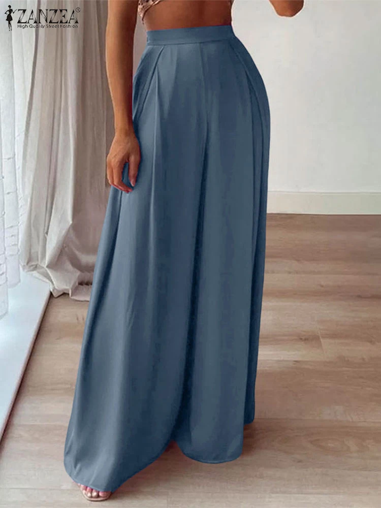 

Women High Waist Baggy Pant ZANZEA 2025 Summer Trousers Elegant Loose Wide Leg Pants Stylish Work OL Pantalon Solid Long Palazzo