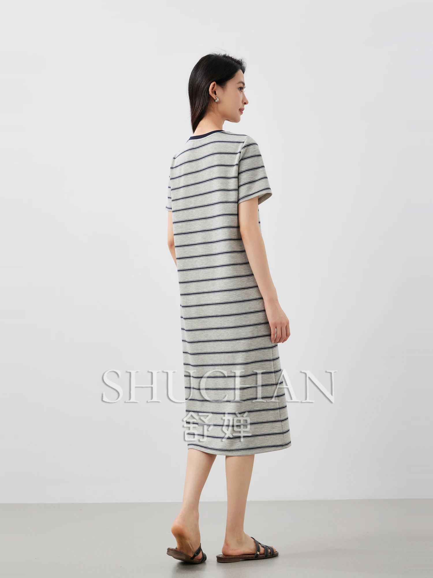 Lui weekend, stedelijk casual klassiek gestreept T-shirt met split aan de voorkant Dames vestidos de verano mujer 2025