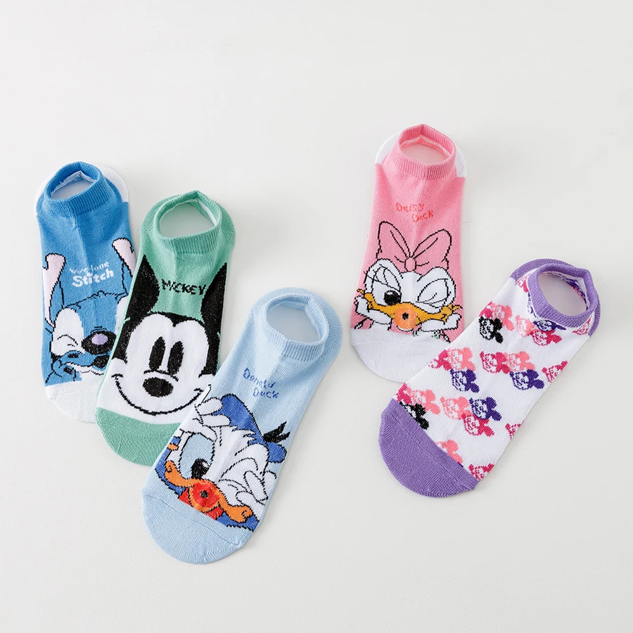 ถุงเท้าการ์ตูนดิสนีย์แฟชั่น 5/10 คู่ สำหรับผู้ชายและผู้หญิง สไตล์ฮิปฮอปสตรีทลำลอง ถุงเท้าข้อสั้น