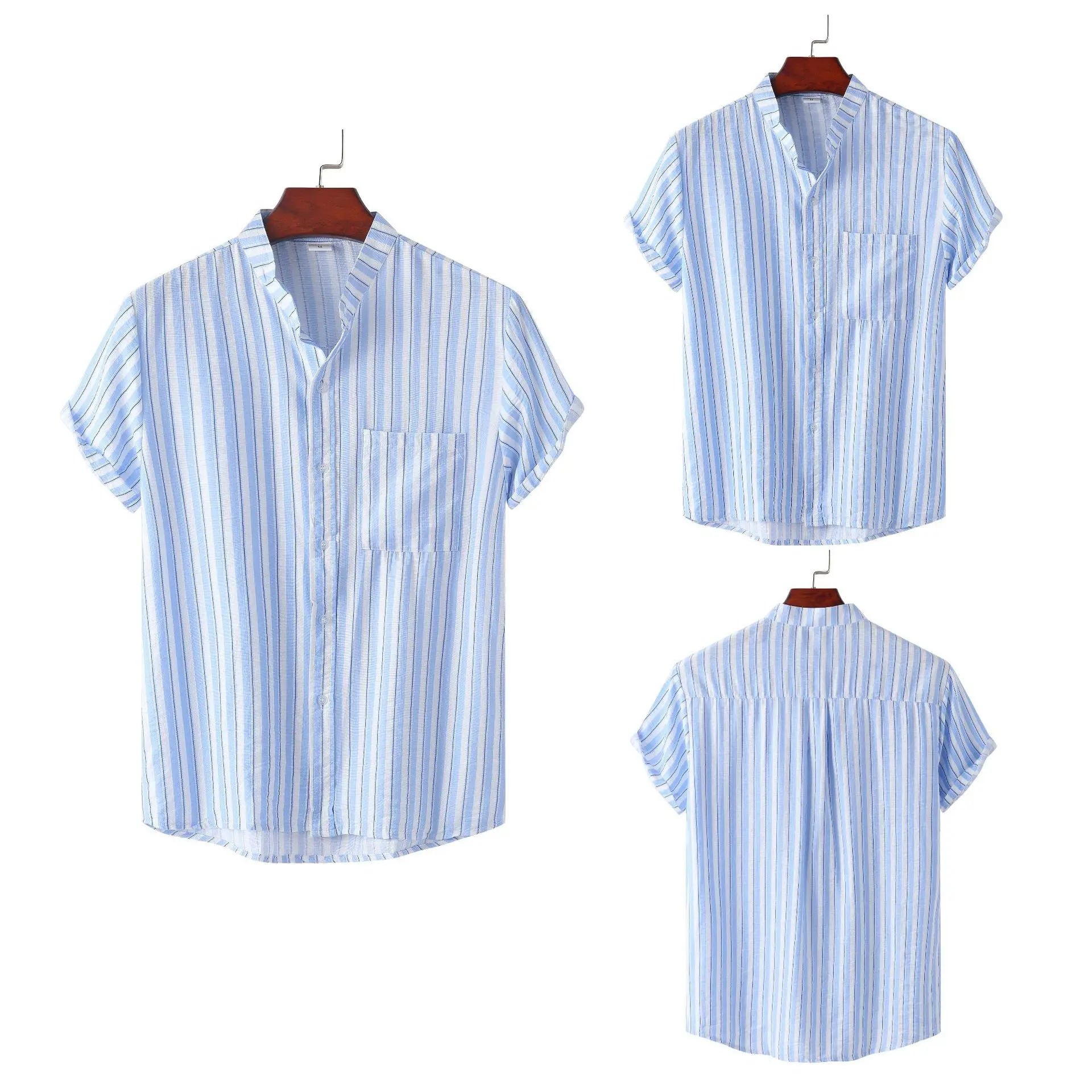 

Men's Casual Striped ort Sve irt Square Collar Loose Fit Summer Faion Basic Sle Four Seasons Suitable Other Material
