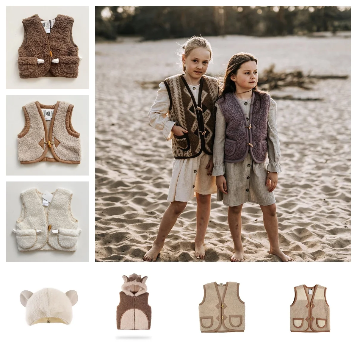 

Autumn Winter Kids Wool Vest Unisex Baby Boys Girl Open Cardigan Vintage Cute Outerwear for Children Waistcoat