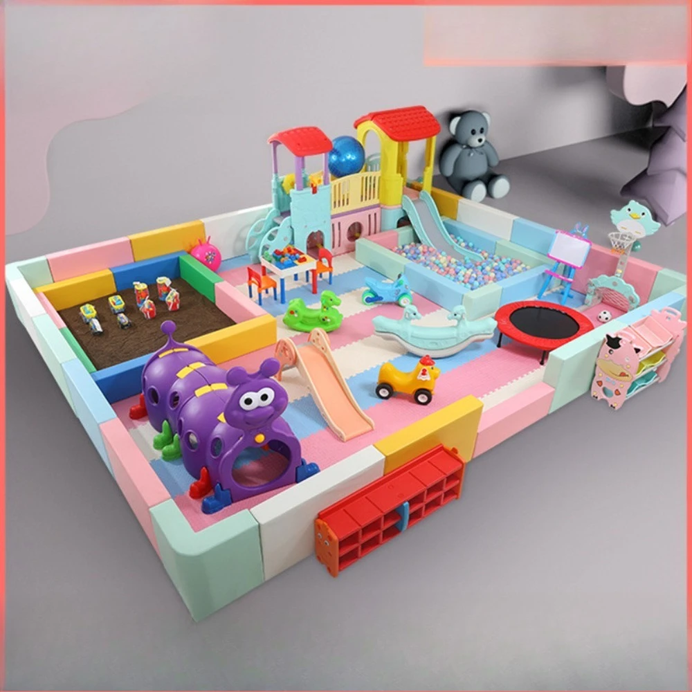 Children's soft fence playground household indoor soft bag ball pool slide playground small family naughty castle