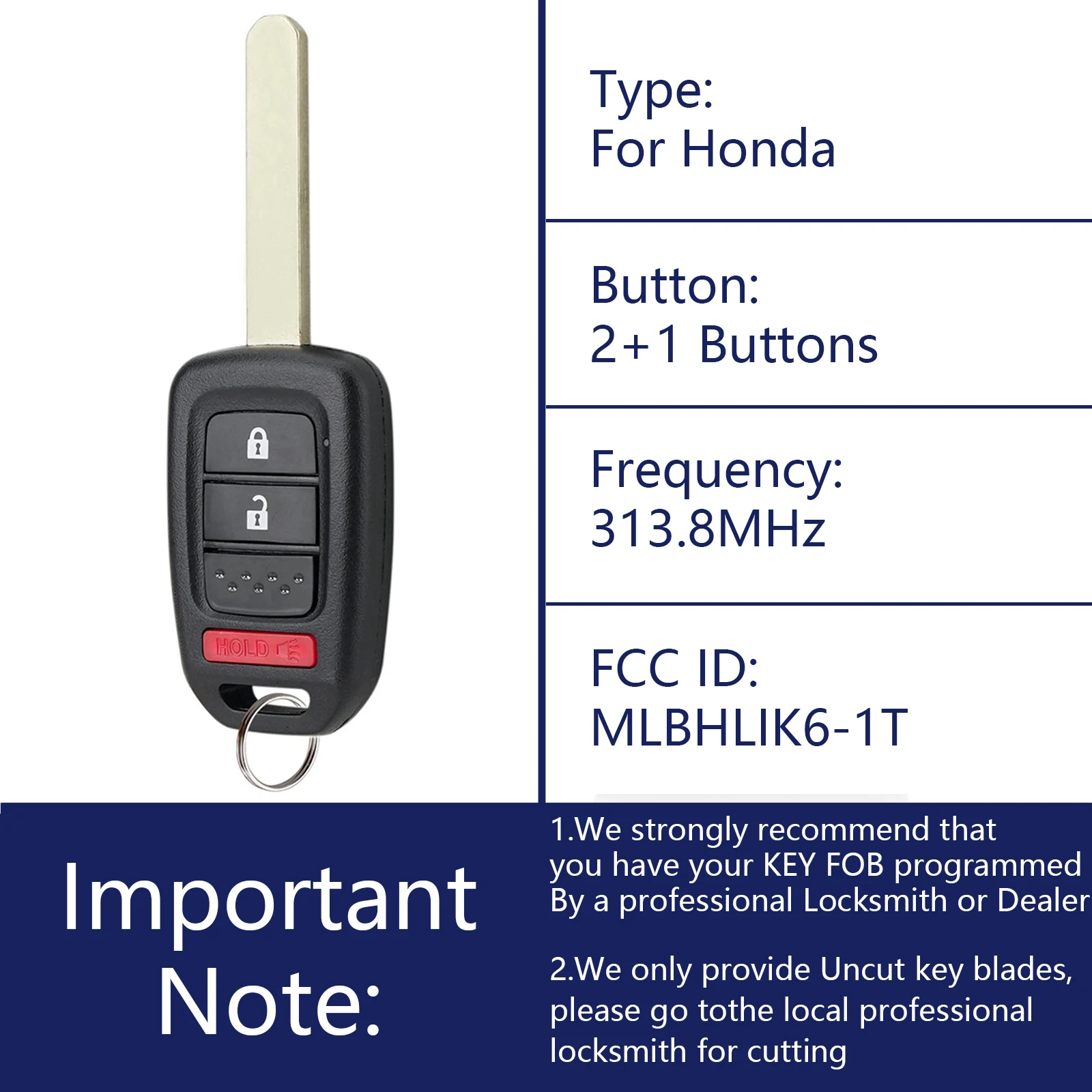 OHMSEN Keyless Entry Remote Key Fob for Honda Crosstour CR-V Fit MLBHLIK6-1T 3 Buttons