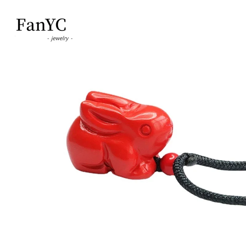 قلادة قطرات الحب الطبيعية من سينابار للرجال والنساء ، قلادة مشبك السلام الثعلب المنحوت بشكل جميل ، سحر الحظ الموضة ، هدية العيد