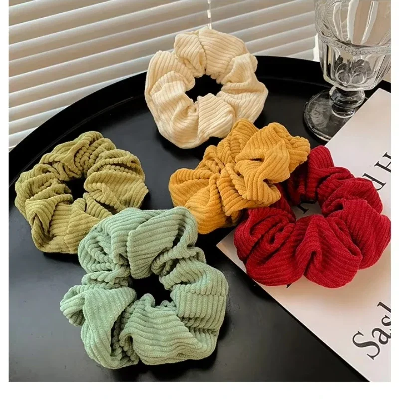 Vintage Color Winter Faux Warm Corduroy Hair Scrunchies Elastic Hair Band For Woman Girls Ponytail Holder