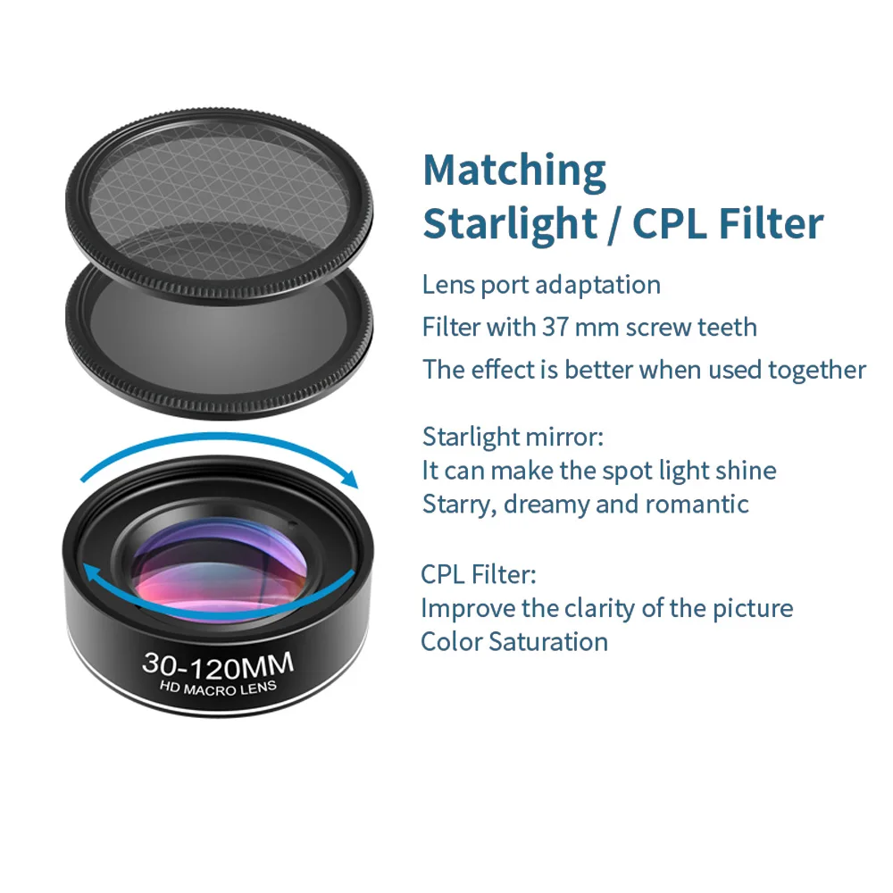 4K HD 30-120mm Professional Macro Mobile Lens For iPhone Camera Phone Camcorder Lenses Samsung All Smartphone CPL Star Filter