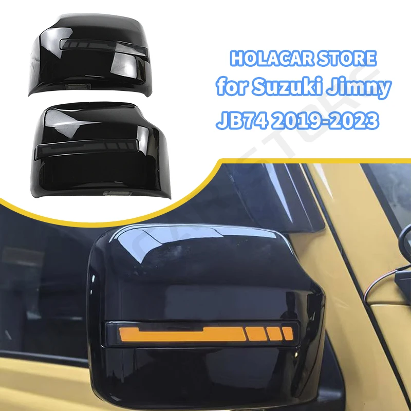 Car Rear View Mirror Covers With LED Turn Lights For Suzuki Jimny JB64 JB74 JC74 2023 2024 Buckle Rearview Side Mirror Caps