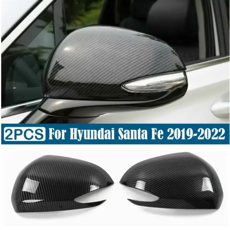 

For Hyundai Santa Fe 2019-2023 Car Rearview Side Mirror Cover Wing Cap Exterior Sticker Door Rear View Case Trim Carbon Fiber