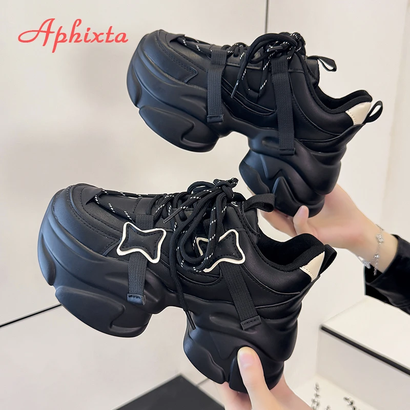 

Aphixta, классические ботильоны, модные женские ботинки на массивном каблуке, дышащая женская обувь с круглым носком, весенне-осенняя женская обувь, обувь на платформе со шнуровкой