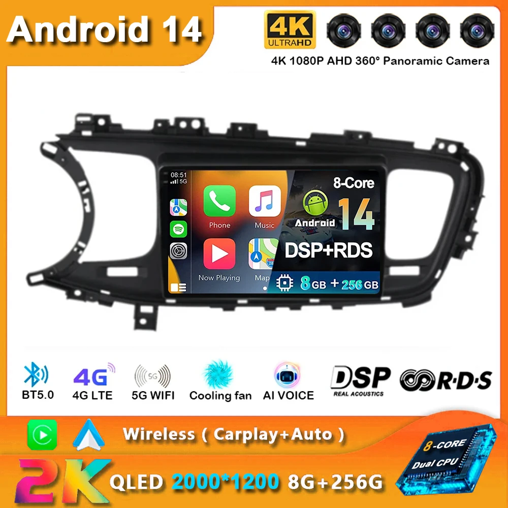 

Android 14 KIA K5 Carplay Car Radio For Optima 3 TF 2010 - 2015 Navigation Multimedia GPS Player Stereo WiFi+4G video 360 Camera