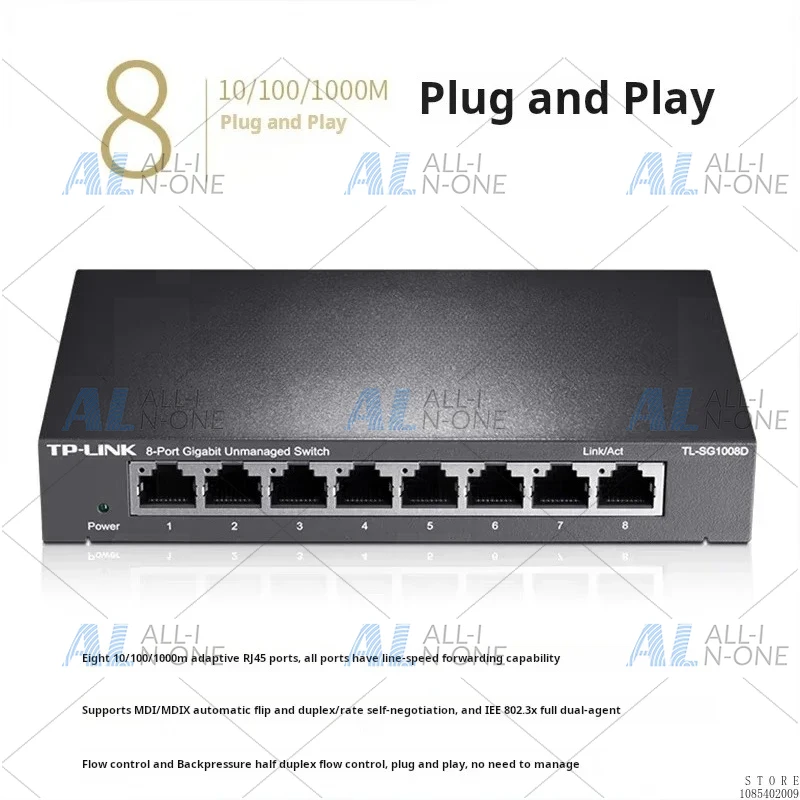 TP-LINK 1000 Mbps 8 Port Gigabit Switch 8 Ports 1000Mbps, Unmanaged Plug and Play TL-SG1008D