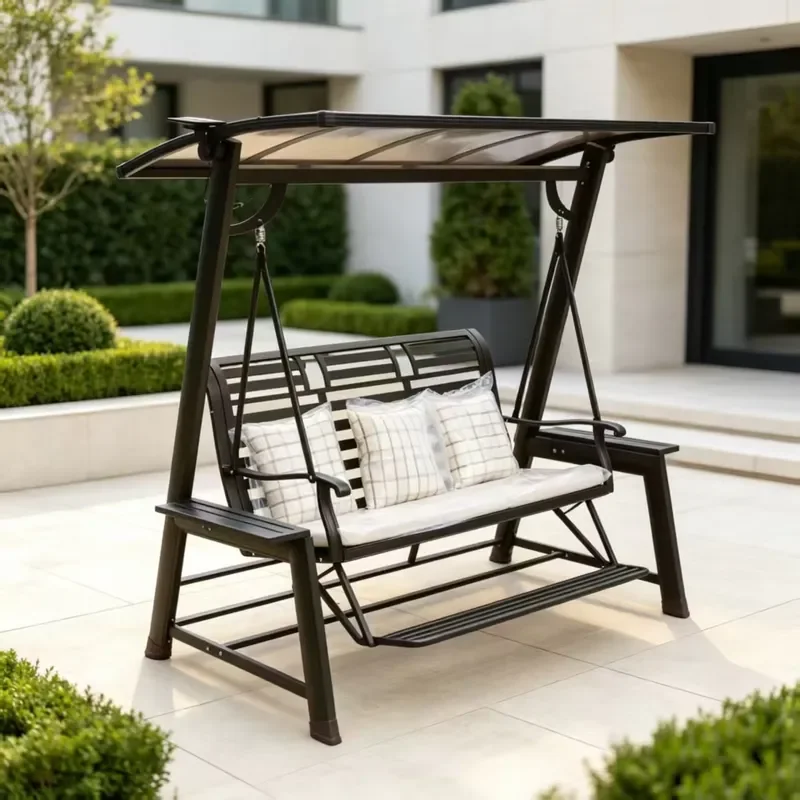 Aluminum Outdoor Swing Chair 3 Seater Hanging Hammock for Villa Terrace Courtyard Garden Solar Powered Rocking Seat Furniture