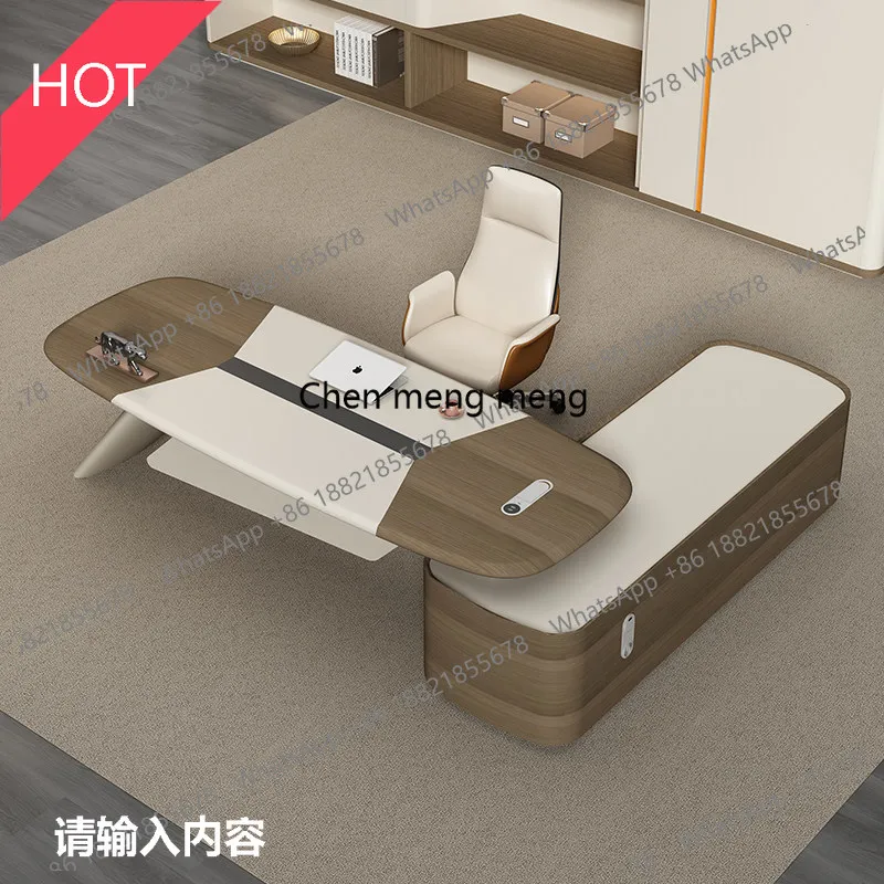 

03A Office boss table simple modern class desk light luxury chairperson's office table and chair combination office furniture