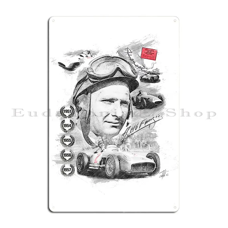 Juan Manuel Fangio Metal Plaque Wall Decor Print Garage Create Club Tin Sign Poster