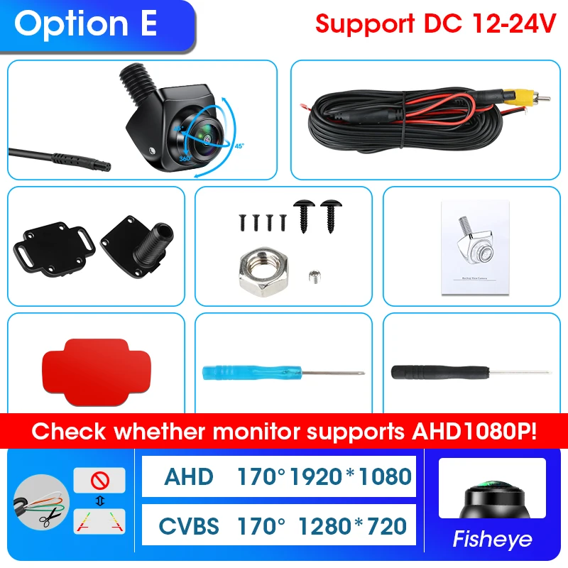 Develuck Ahd 1080P 170 Graden Achteruitkijkcamera Nachtzicht Fisheye Lens Achteruitrijcamera Ip68 Waterdichte Universele Parkeercamera
