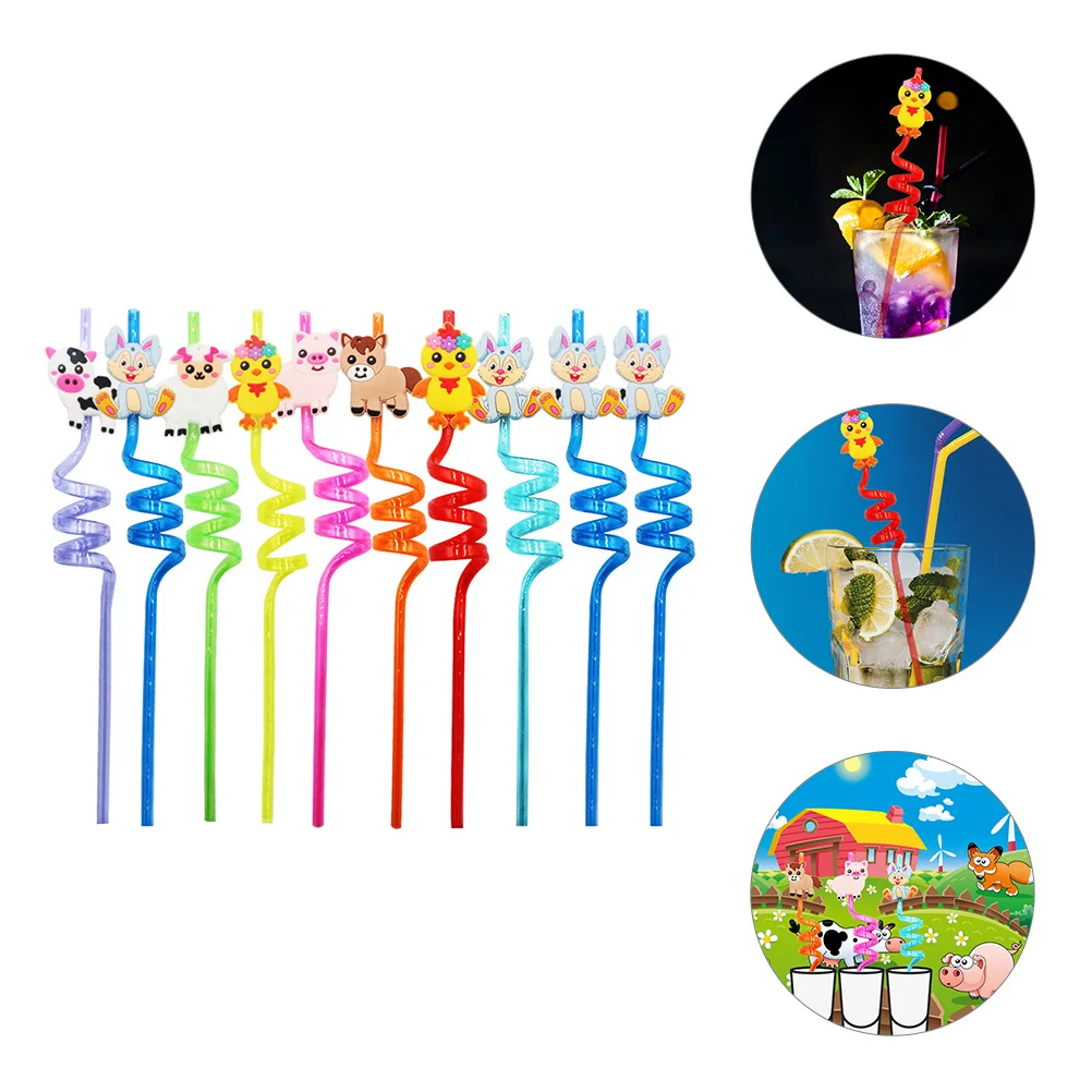

20pcs Animal Long Reach Cuttable ABS Plastic Drinking Straws for Kids Parties Weddings Festivals Cartoon Beverage Drink Straws