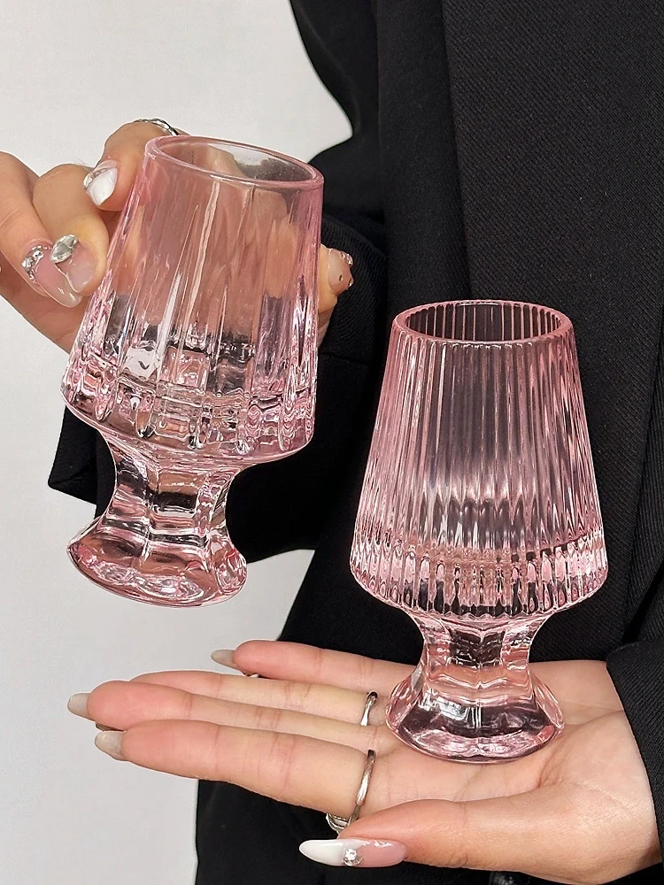 

Ladies' Pink Vintage Fragrance Glass Tasting Glass Striped French Whiskey Glass Creative Crystal Glass Small Glass