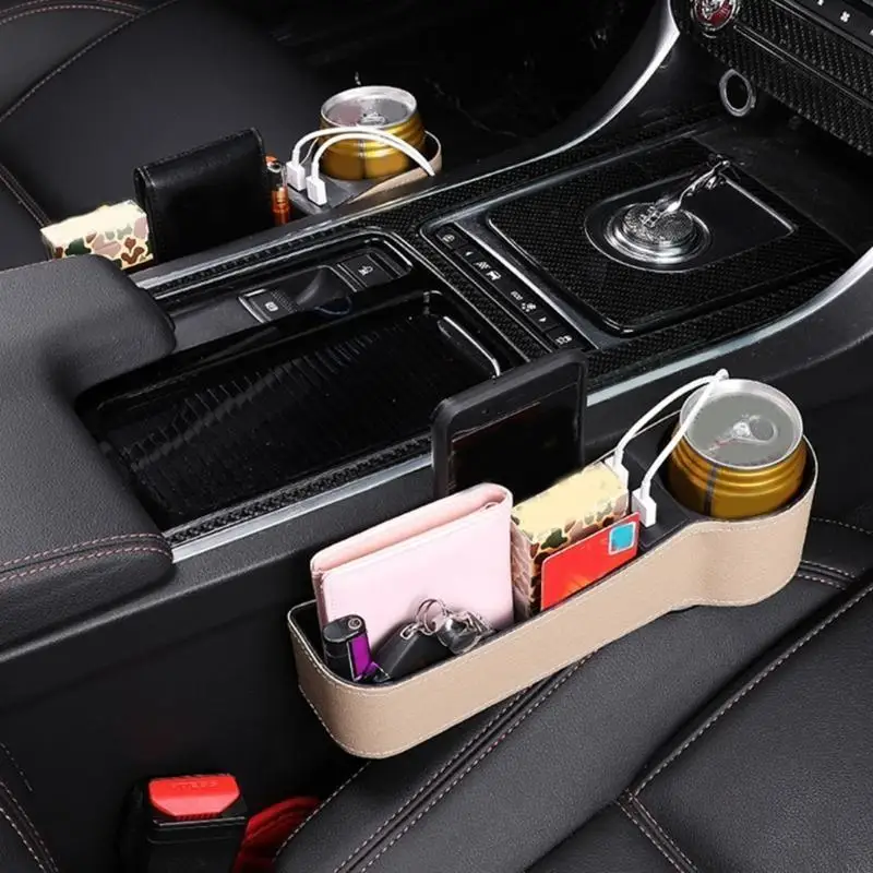 

2025 New for Seat Crevice Cup Bracket with Dual USB Charging Add More Storage Space Quilted for Smartphones Money