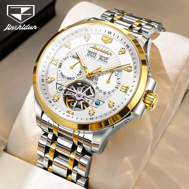 JSDUN 8911 Automatic Mechanical Watch for Men Sapphire Mirror Multifunction Skeleton Wristwatch Waterproof Business Men's Watch